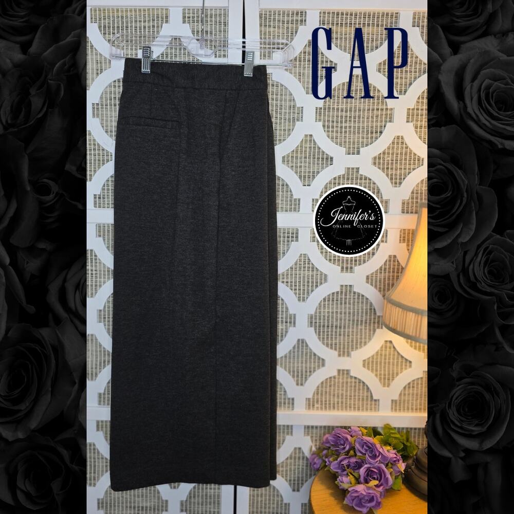 Gap Women's Charcoal Double Knit Elastic Waist Wide Leg Crop Pants Size M